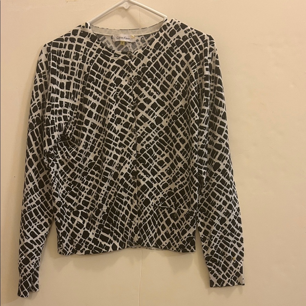 Calvin Klein Black and White Patterned Cardigan
